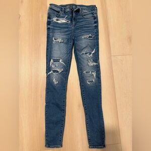 American Eagle Outfitters Distressed Dark Blue Skinny Jeans